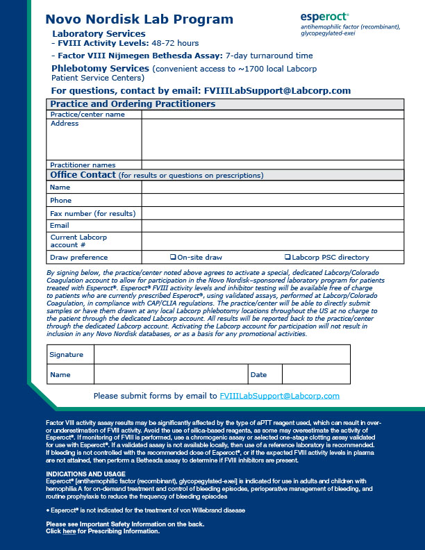 Esperoct® Lab Program Form