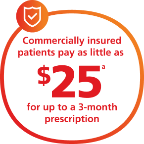 Commerically insured patients pay as little as $25 for up to 3-month prescription