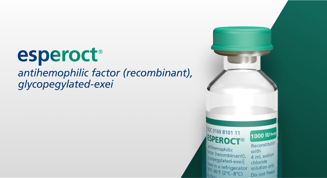 Esperoct® [antihemophilic factor (recombinant), glycopegylated-exei] logo and vial