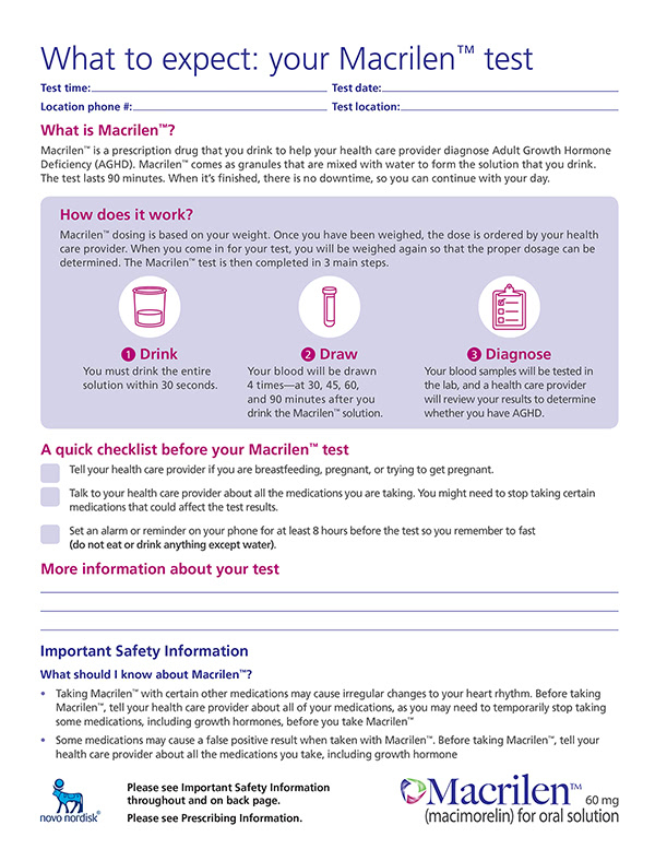 Macrilen™ Test Patient Preparation Form