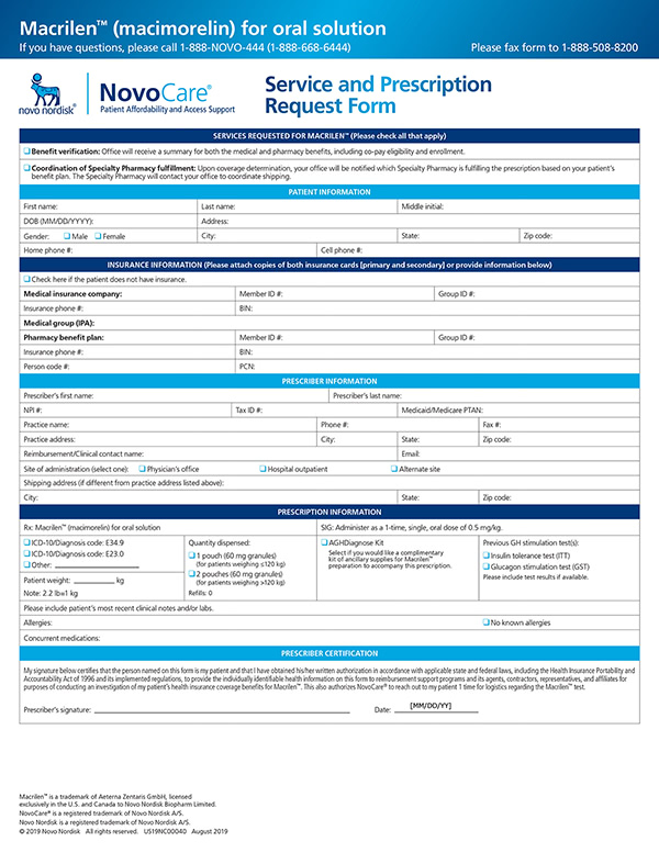 Macrilen™ Service and Prescription Request Form (SRF)