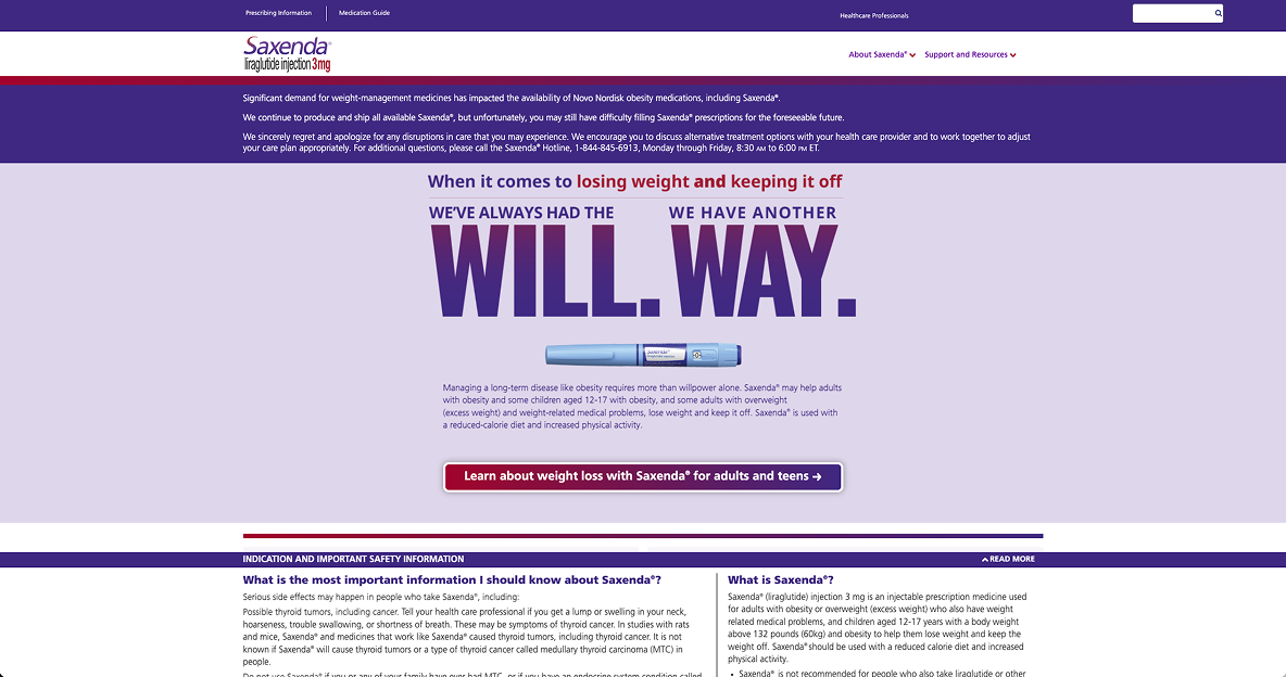 Saxenda<sup>®</sup> Patient Website
