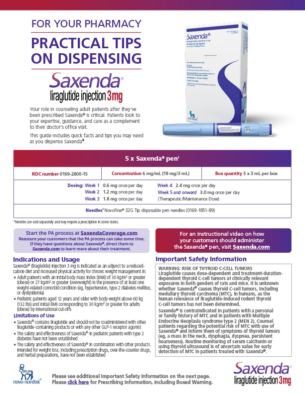 Saxenda® Pharmacy Flashcard