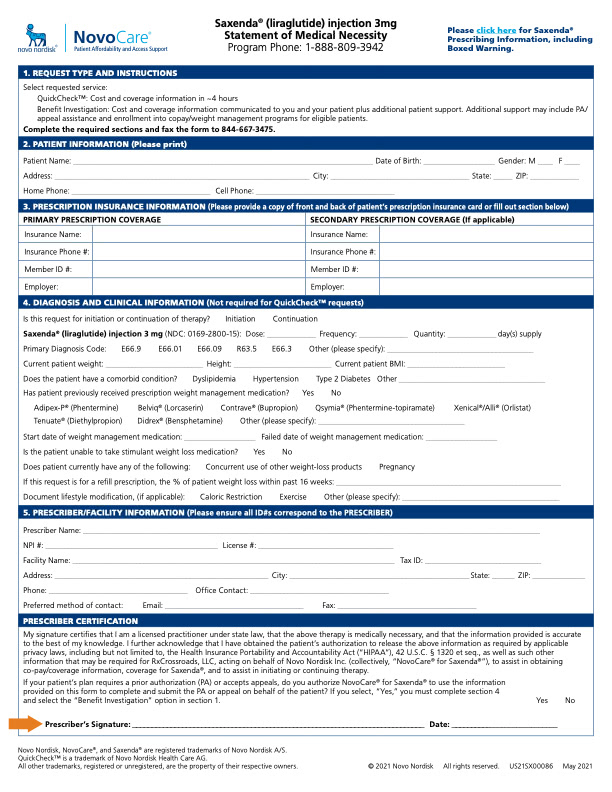 Saxenda® Statement of Medical Necessity Form