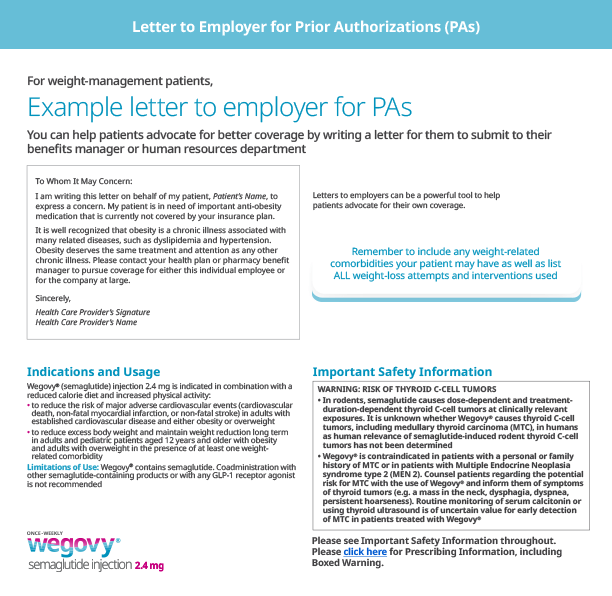 Letter to Employer for Prior Authorizations