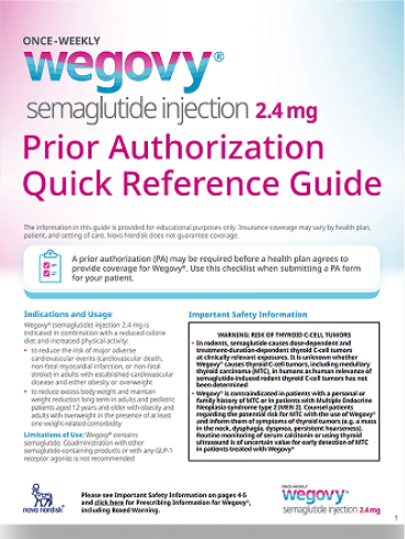 Wegovy® Prior Authorization Quick Reference Guide