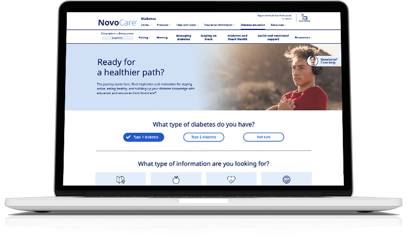 NovoCare® homepage on laptop screen