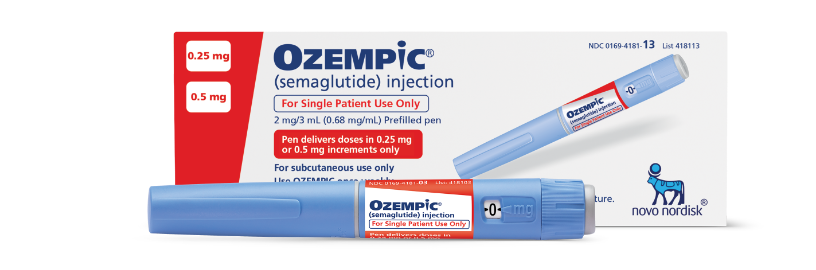 Ozempic® (semaglutide) injection 0.25 mg and 0.5 mg Pen and packaging label