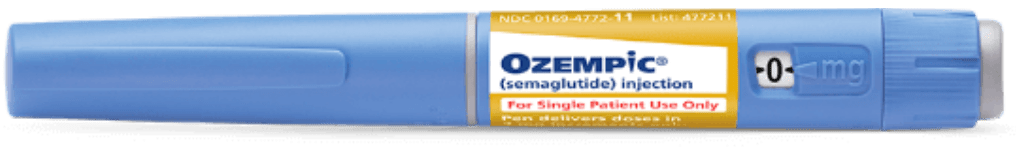 Yellow label Ozempic® (semaglutide) injection pen includes 4 needles