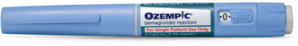 Blue label Ozempic® (semaglutide) injection pen includes 4 needles