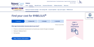 Screenshot of NovoCare® cost navigator tool