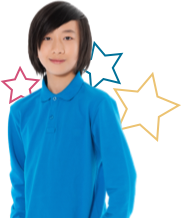 Boy standing with blue shirt