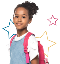 Girl with backpack and star graphics