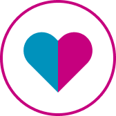 Blue and pink heart icon inside a circle