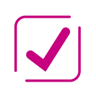 Pink checkmark inside blue box icon