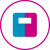 Blue and pink scale icon inside a circle