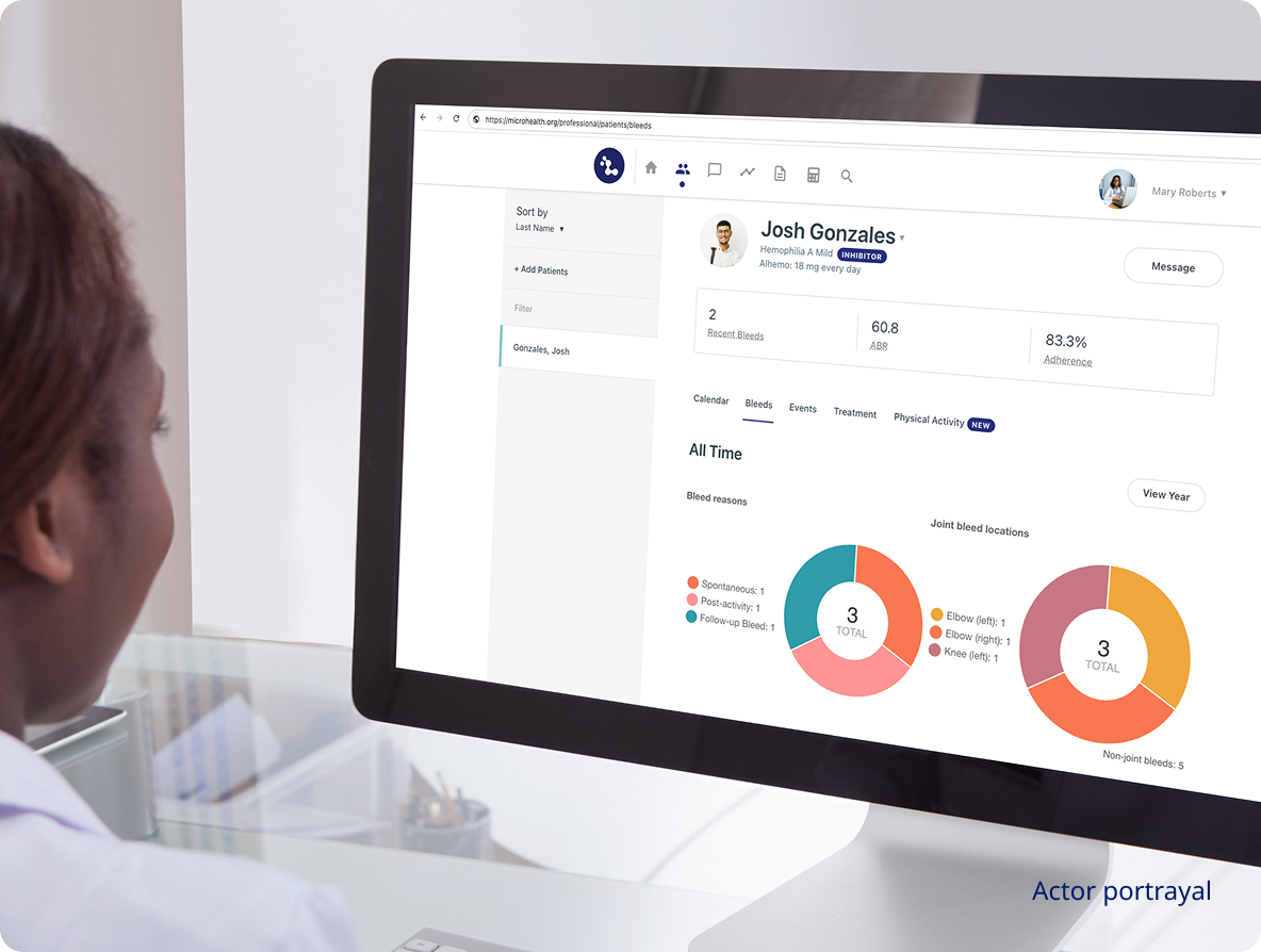HCP viewing patient dashboard