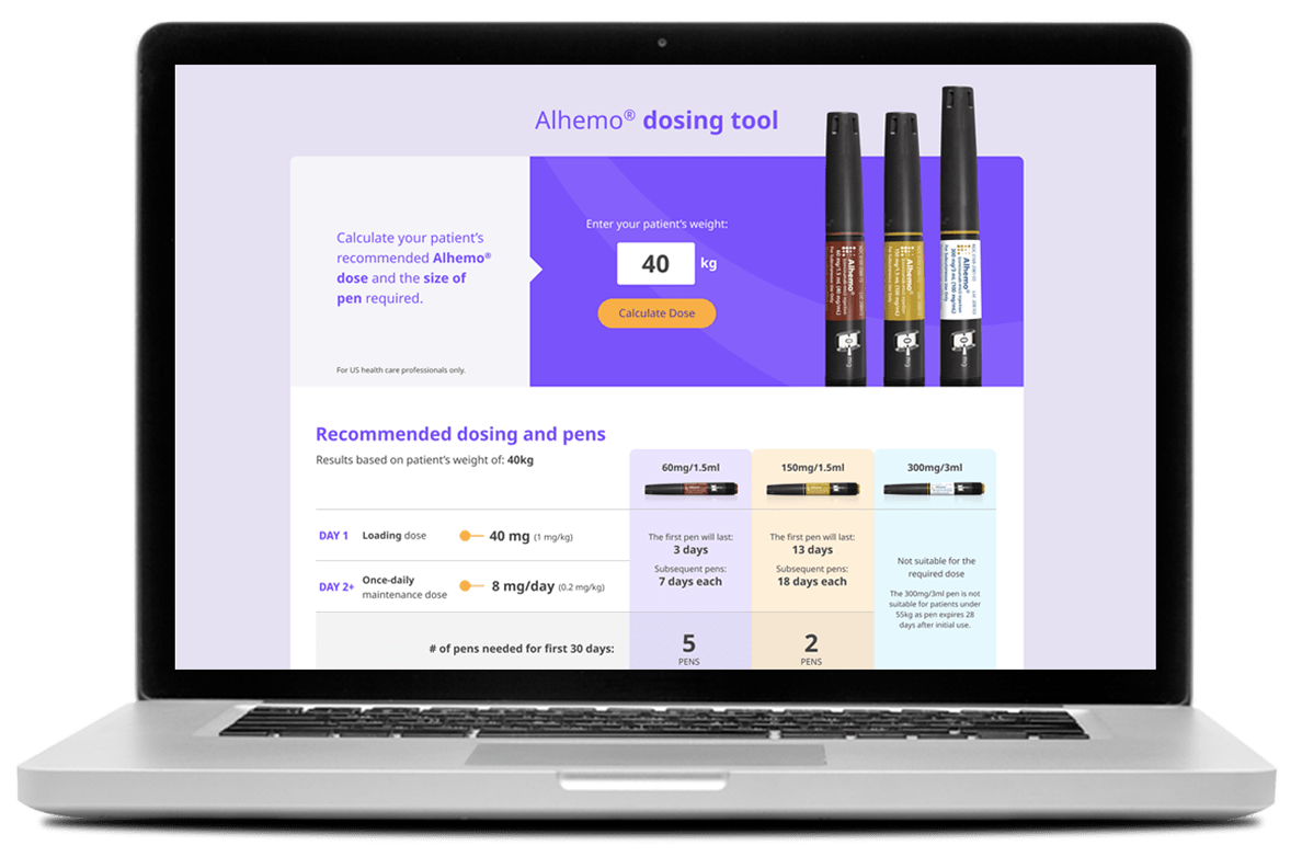 Alhemo® dosing tool on a laptop