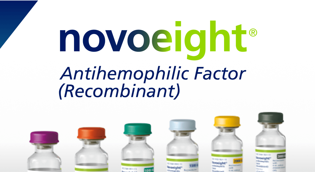 Novoeight® [antihemophilic factor (recombinant)] logo and vials