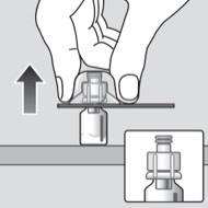 Hand attaching the vial adapter to an Esperoct® vial 