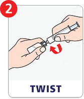 Step 2: Twist the prefilled syringe on to the NovoSeven® RT vial