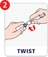Step 2: Twist the prefilled syringe on to the NovoSeven® RT vial