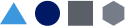 Light blue triangle, dark blue circle, grey square, and grey hexagon
