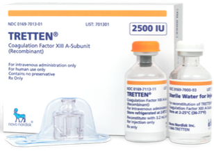 Tretten® (Coagulation Factor XIII A-Subunit [Recombinant]) box with contents displayed